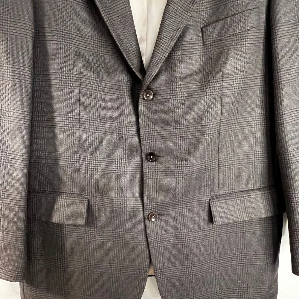 Nautica Mens Gray Tweed Plaid Wool Cashmere Blazer Jacket 46L Superior Tailoring